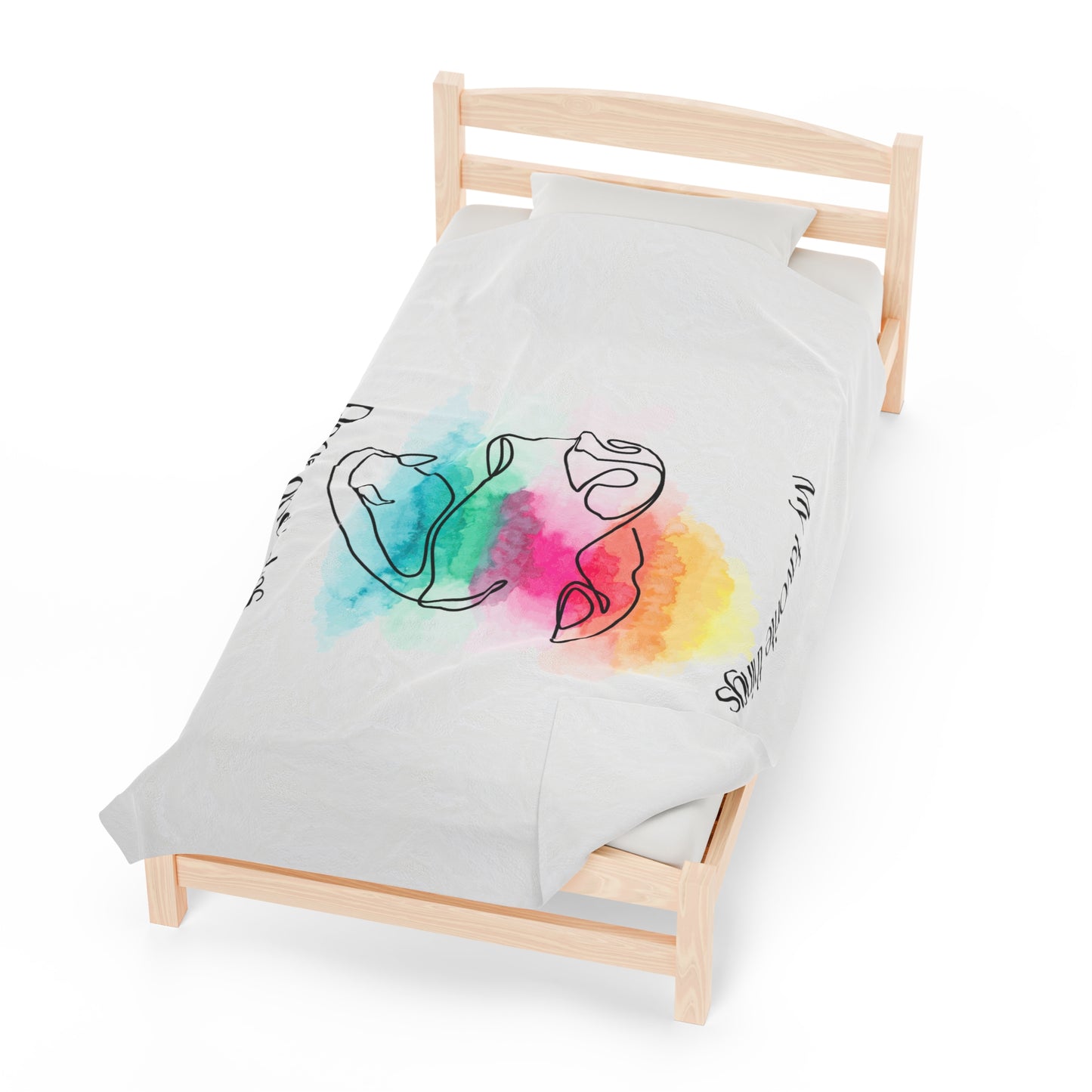 My Favorite Things: Dogs and Lakes Velveteen Plush Blanket featuring an adorable dog face line drawing with watercolor background