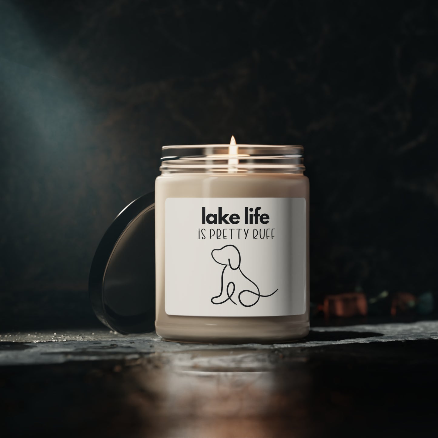 Lake Life is Pretty Ruff Scented Candle, 9oz, featuring a line drawing of an adorable dog