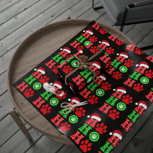 Christmas Wrapping Paper, Holiday Wrapping paper, Ho Ho Ho Paw Print gift wrap