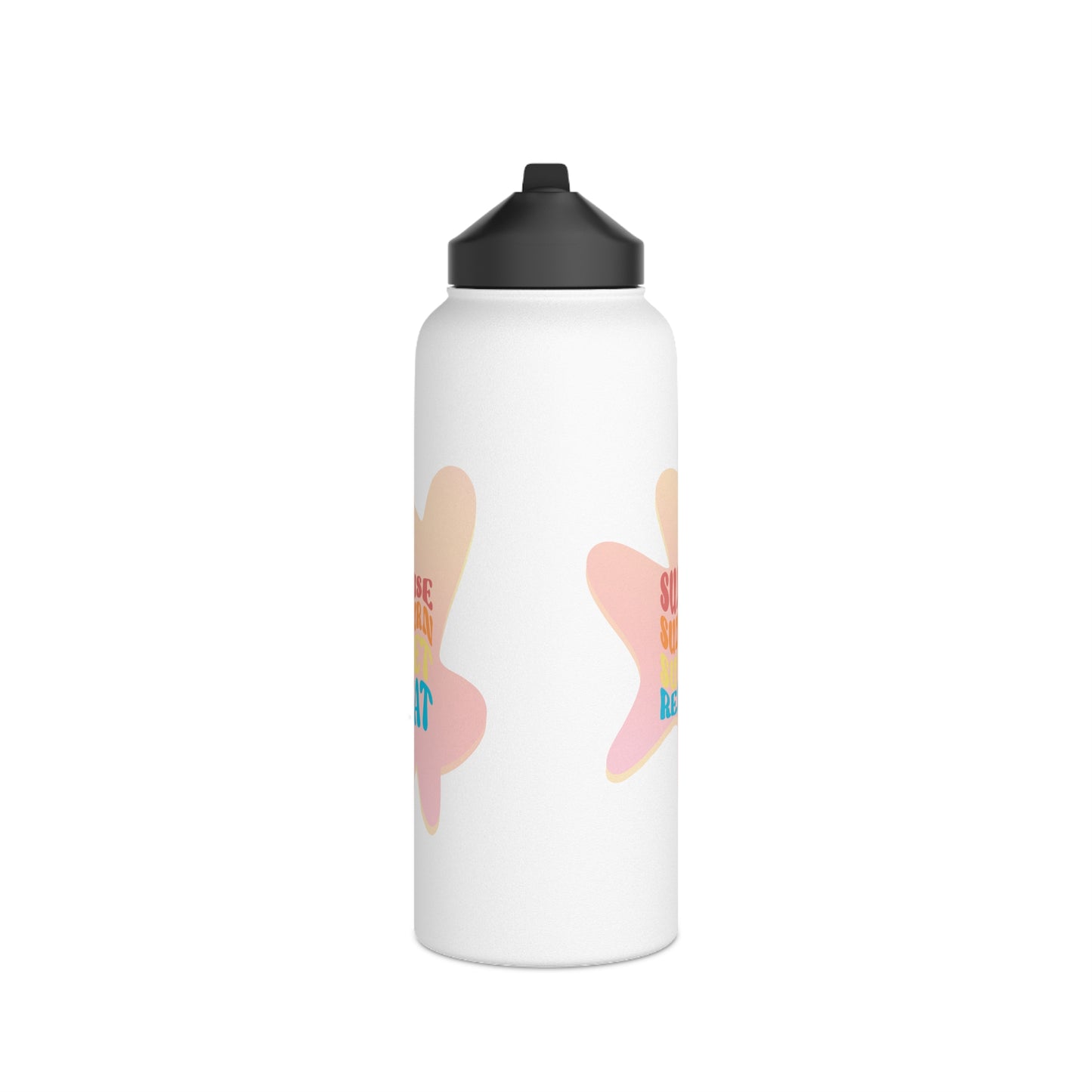 Sunrise, Sunburn, Sunset, Repeat Stainless Steel Water Bottle in pink and white