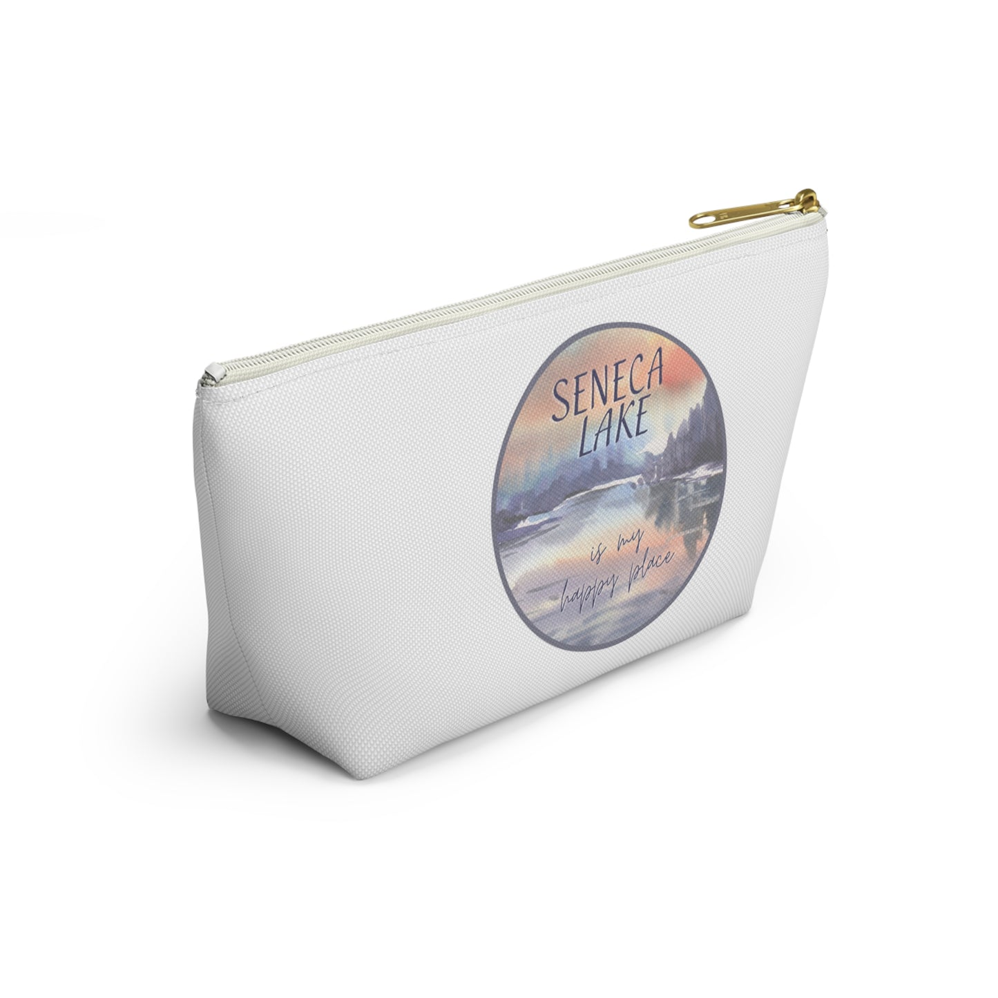 Seneca Lake is My Happy Place watercolor accessory bag