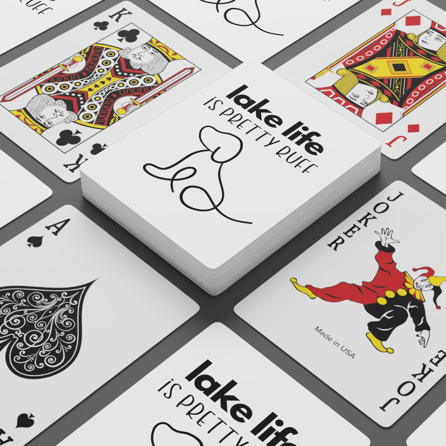 Lake Life is Pretty Ruff Poker Cards, featuring an adorable pup line drawing with black lettering above it