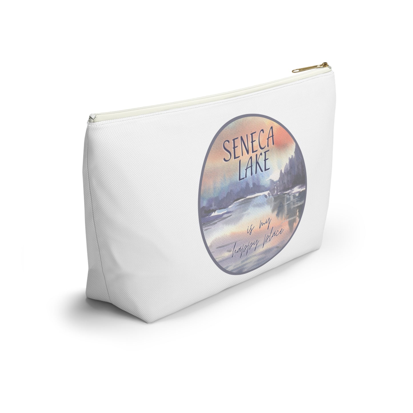 Seneca Lake is My Happy Place watercolor accessory bag