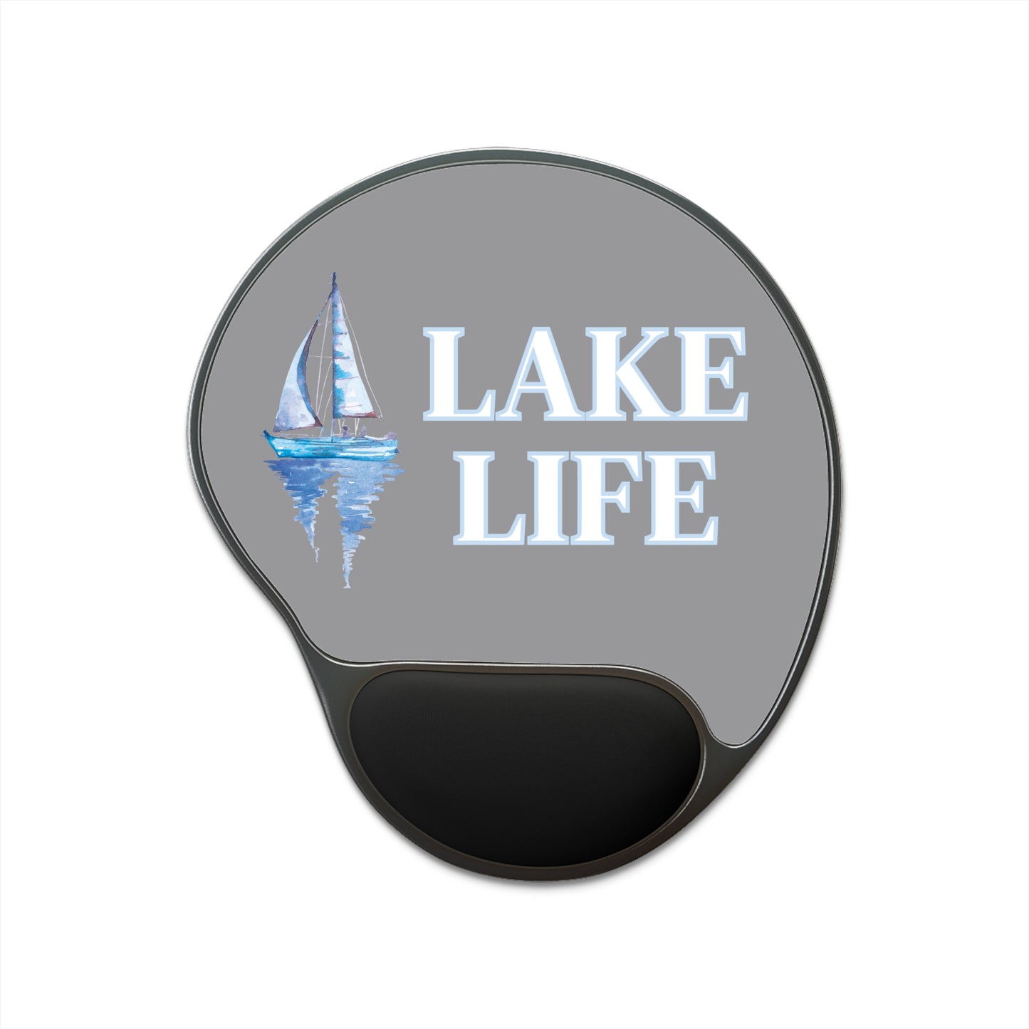 Lake Life Sailboat on the Water Mouse Pad in grey, blue, & white