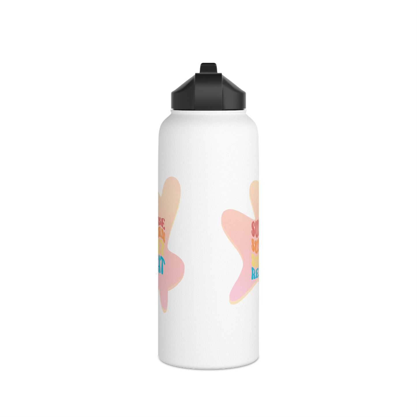 Sunrise, Sunburn, Sunset, Repeat Stainless Steel Water Bottle in pink and white