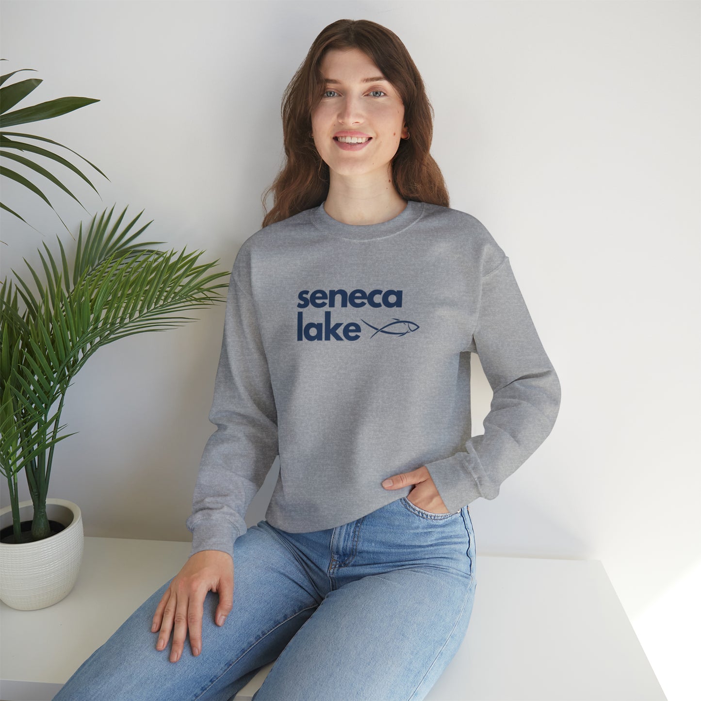 Seneca Lake Simple Fish Crewneck Sweatshirt