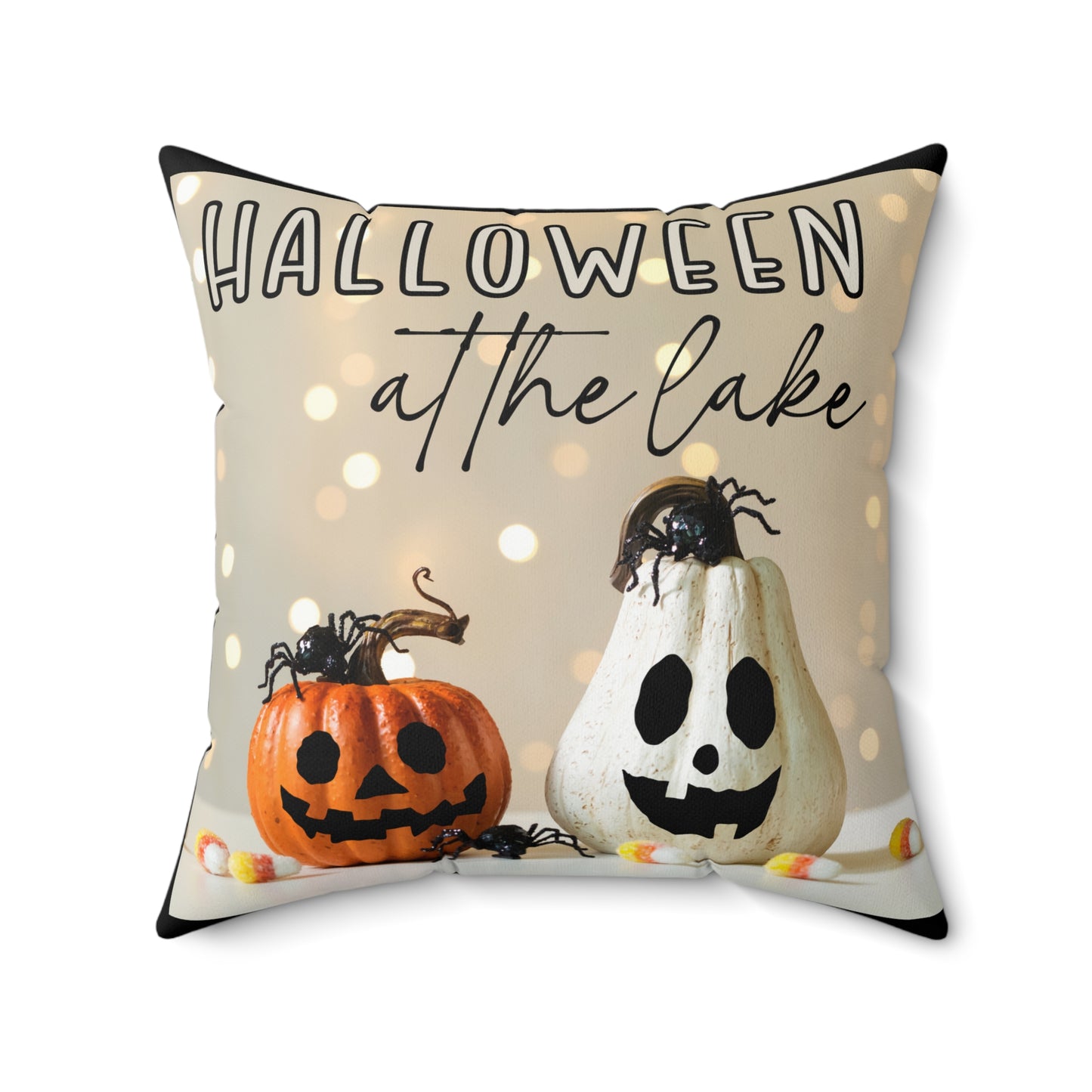 Halloween at the Lake Sparkling Lights Square Pillow