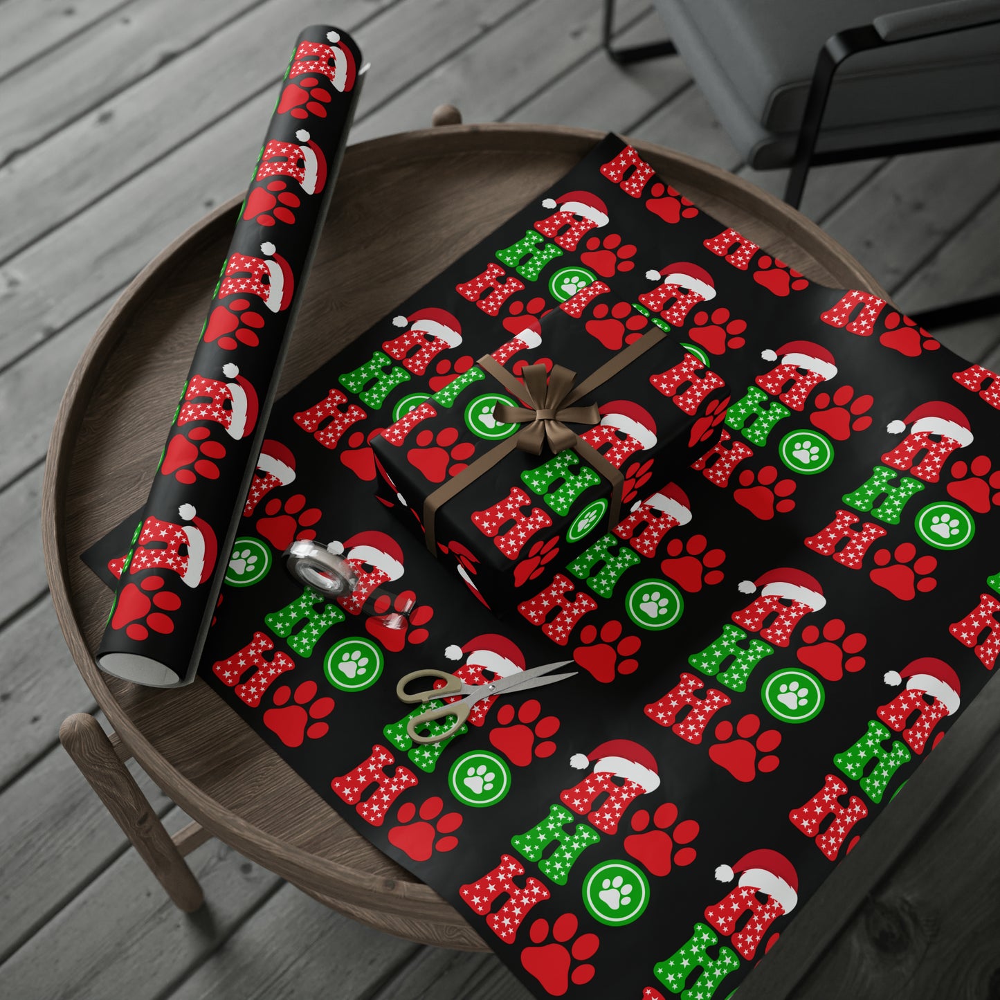 Christmas Wrapping Paper, Holiday Wrapping paper, Ho Ho Ho Paw Print gift wrap