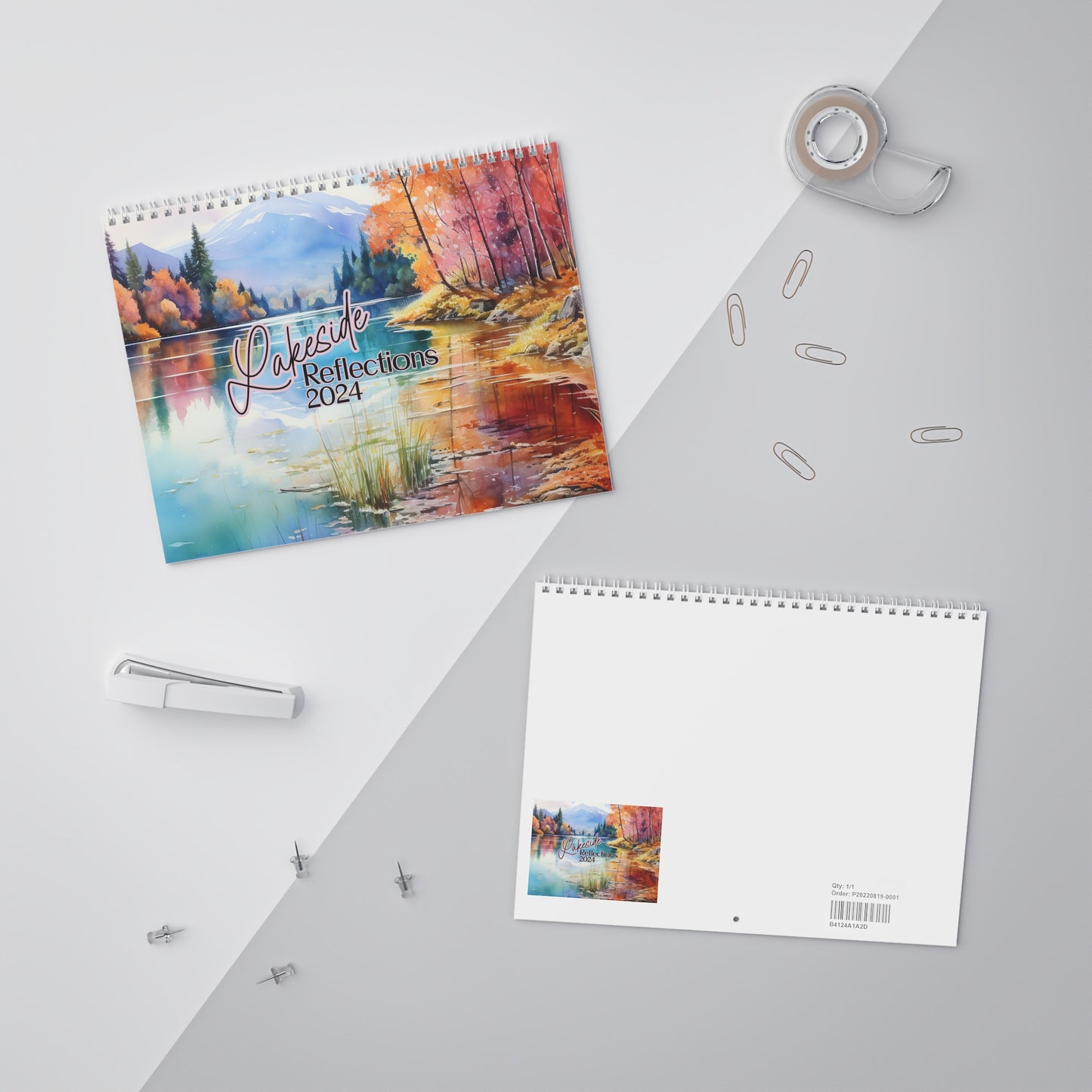 Lakeside Reflections Wall Calendar (2024) featuring 12 months of beautiful watercolor lake scenes