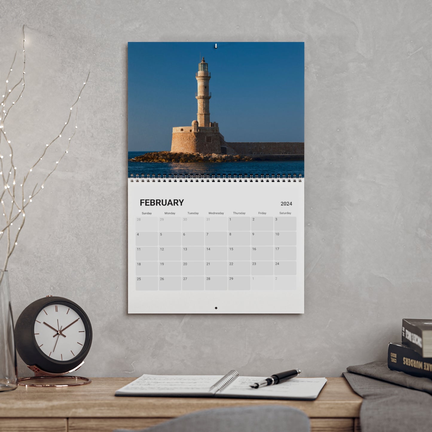 Coastal themed wall calendar (2024) featuring 12 months of beautiful lighthouses