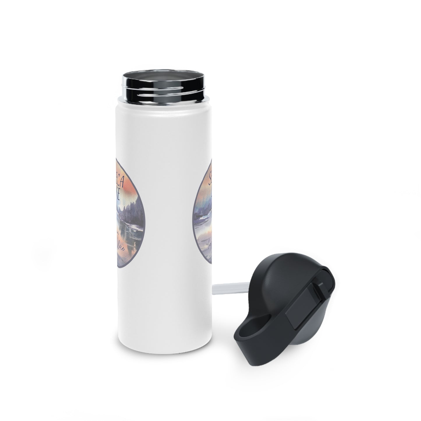 Seneca Lake is My Happy Place Stainless Steel Water Bottle in watercolors