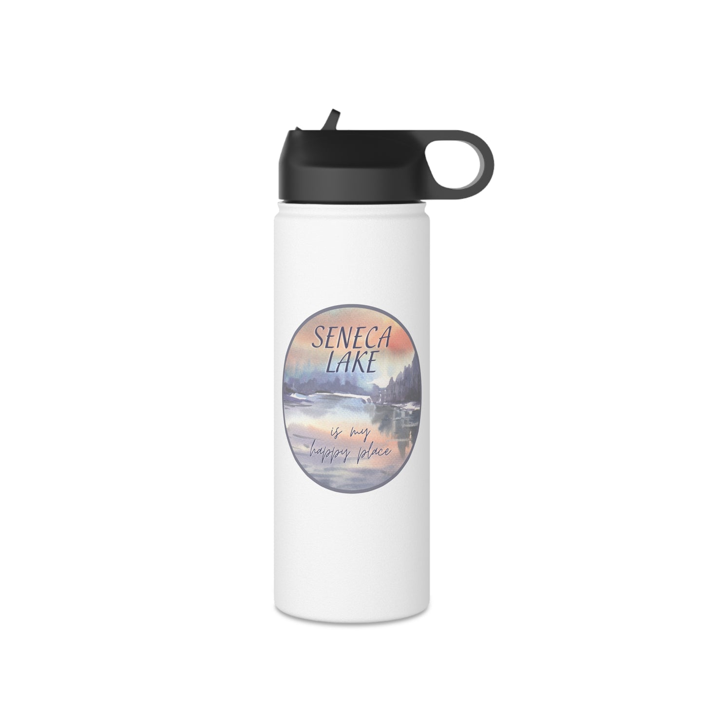 Seneca Lake is My Happy Place Stainless Steel Water Bottle in watercolors