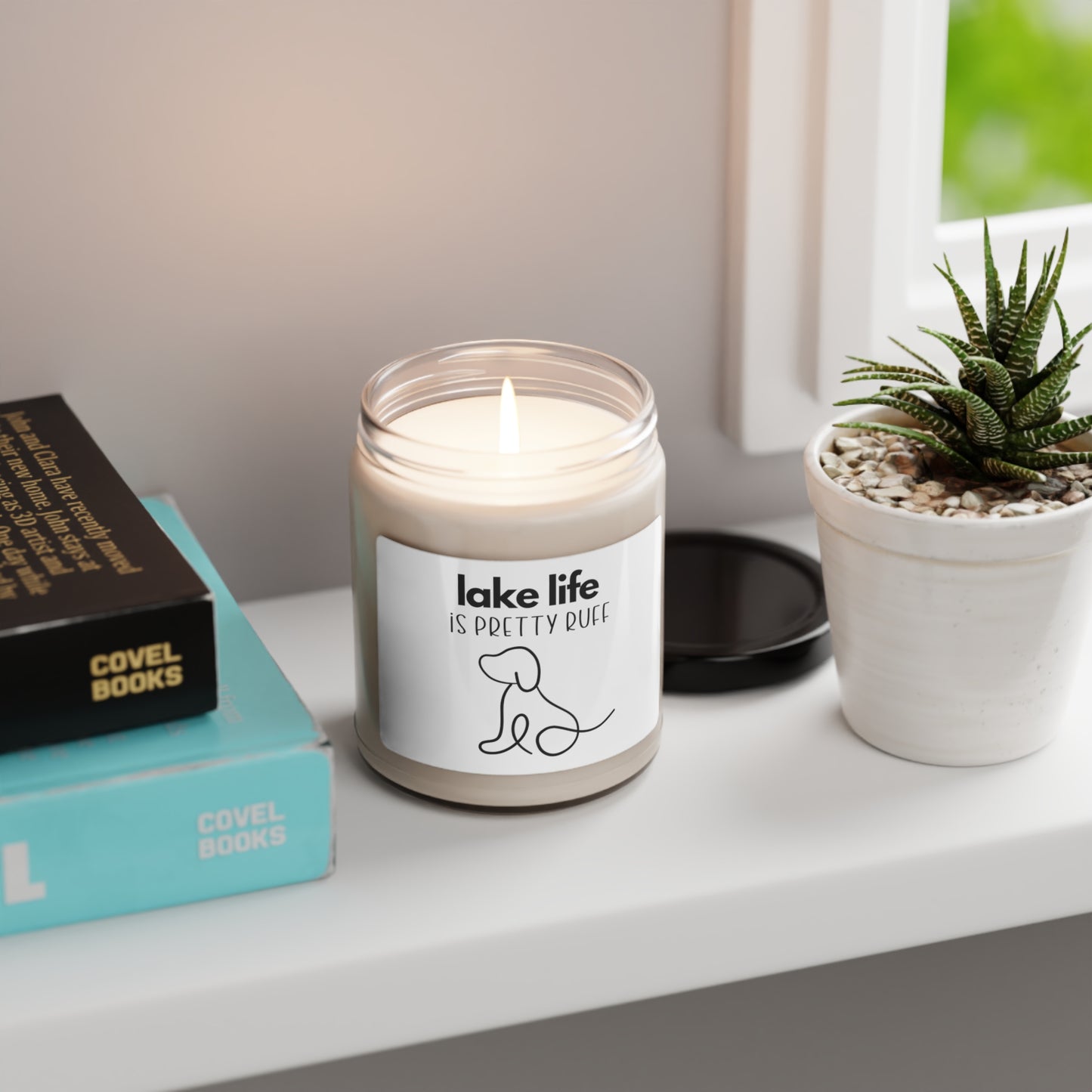 Lake Life is Pretty Ruff Scented Candle, 9oz, featuring a line drawing of an adorable dog