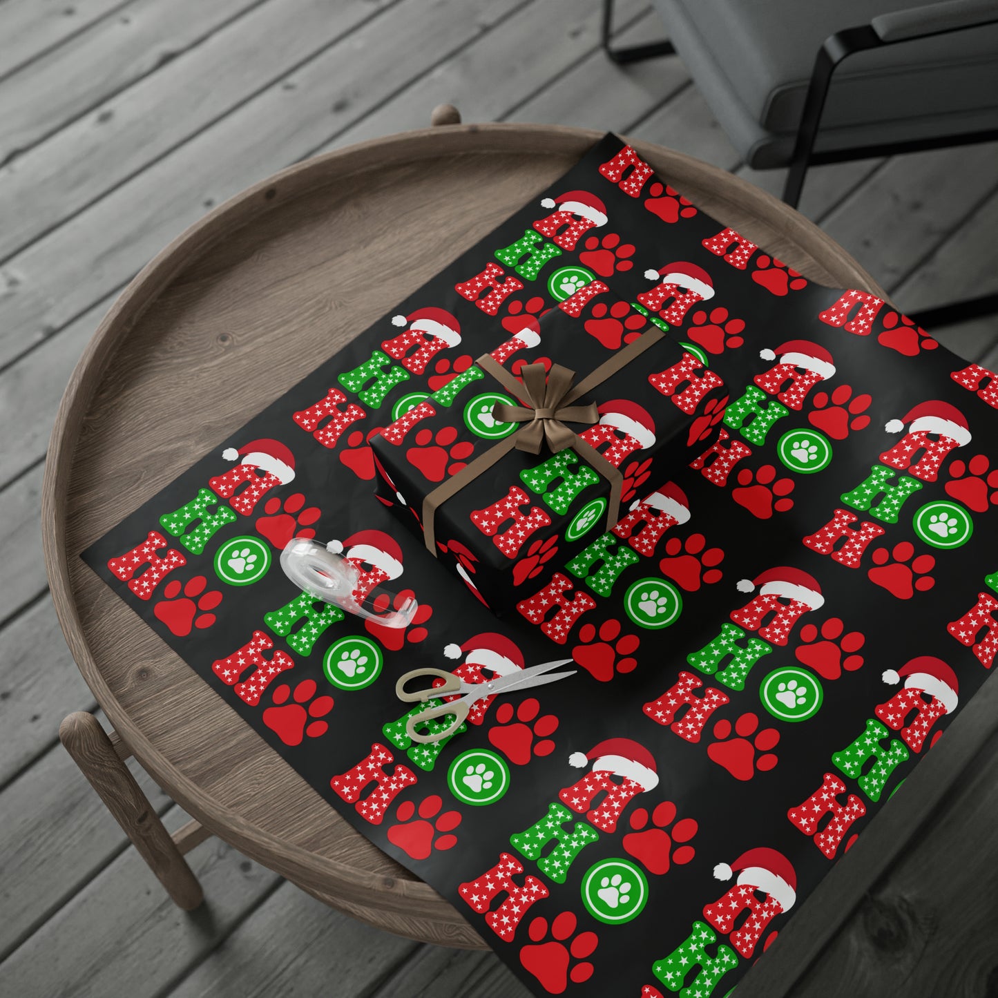 Christmas Wrapping Paper, Holiday Wrapping paper, Ho Ho Ho Paw Print gift wrap