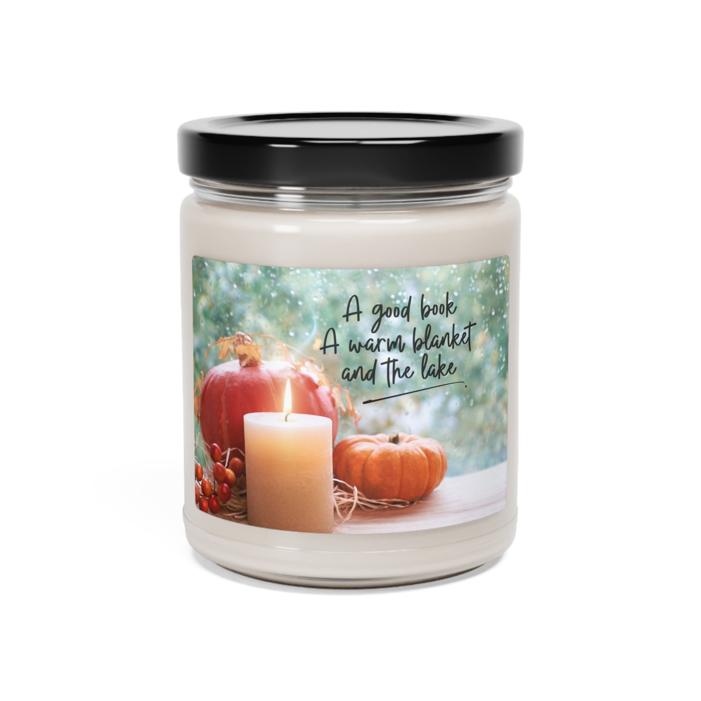 A good book, a warm blanket and the lake scented candle, 9oz, the perfect complement to autumn