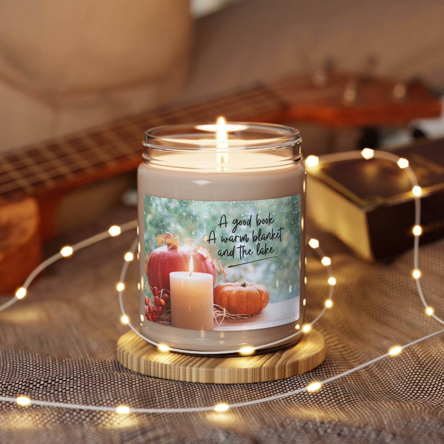 A good book, a warm blanket and the lake scented candle, 9oz, the perfect complement to autumn