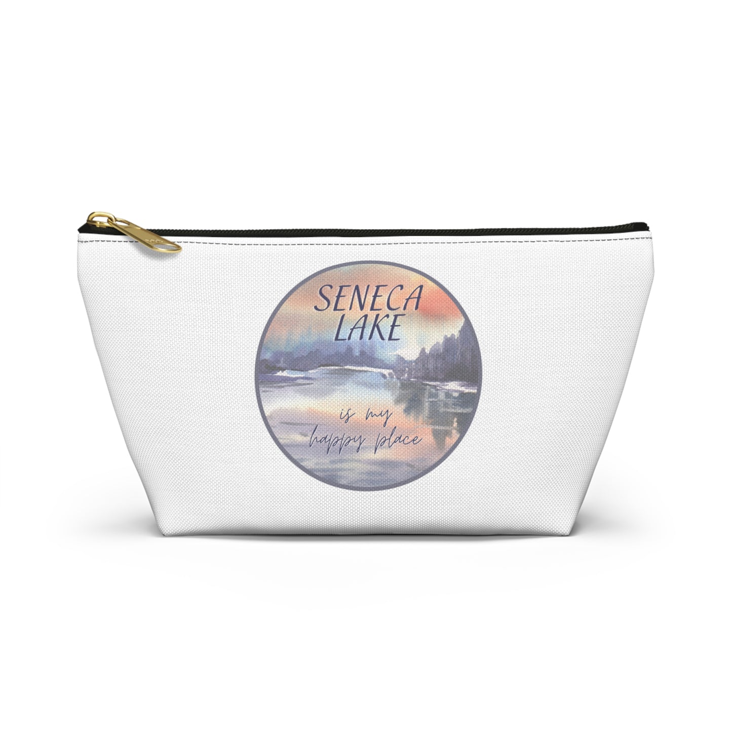 Seneca Lake is My Happy Place watercolor accessory bag