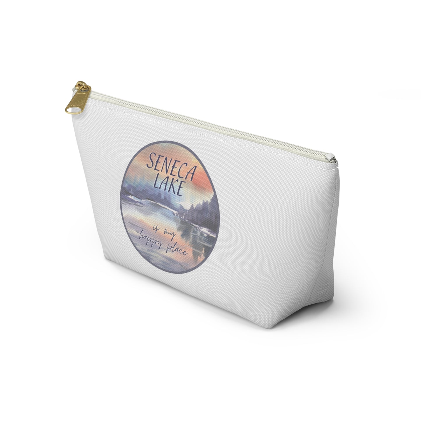 Seneca Lake is My Happy Place watercolor accessory bag