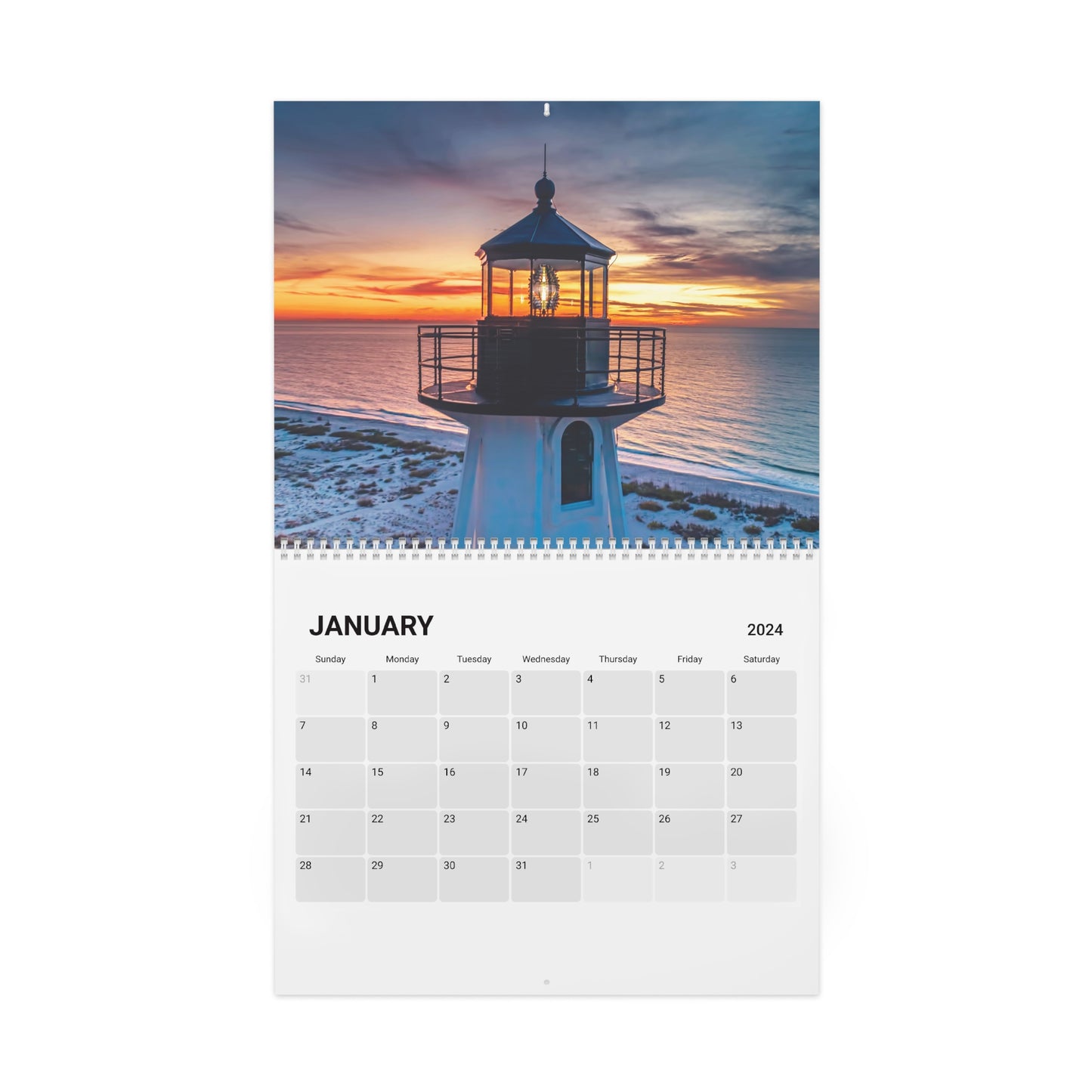 Coastal themed wall calendar (2024) featuring 12 months of beautiful lighthouses