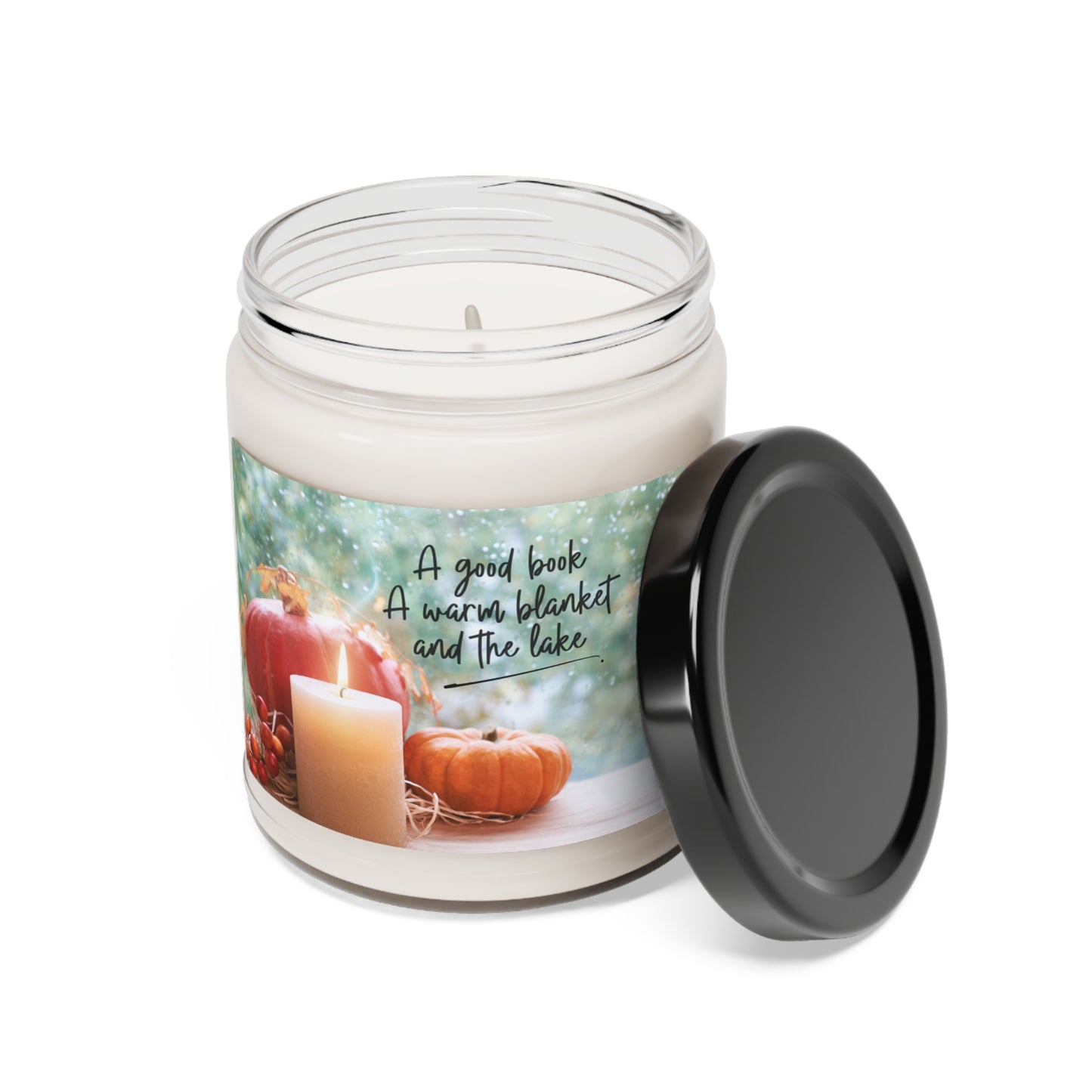 A good book, a warm blanket and the lake scented candle, 9oz, the perfect complement to autumn