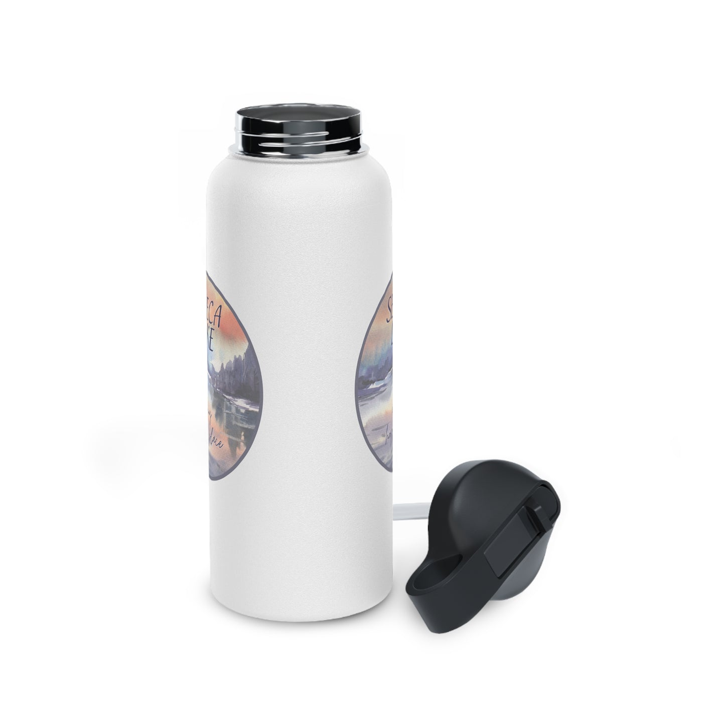 Seneca Lake is My Happy Place Stainless Steel Water Bottle in watercolors