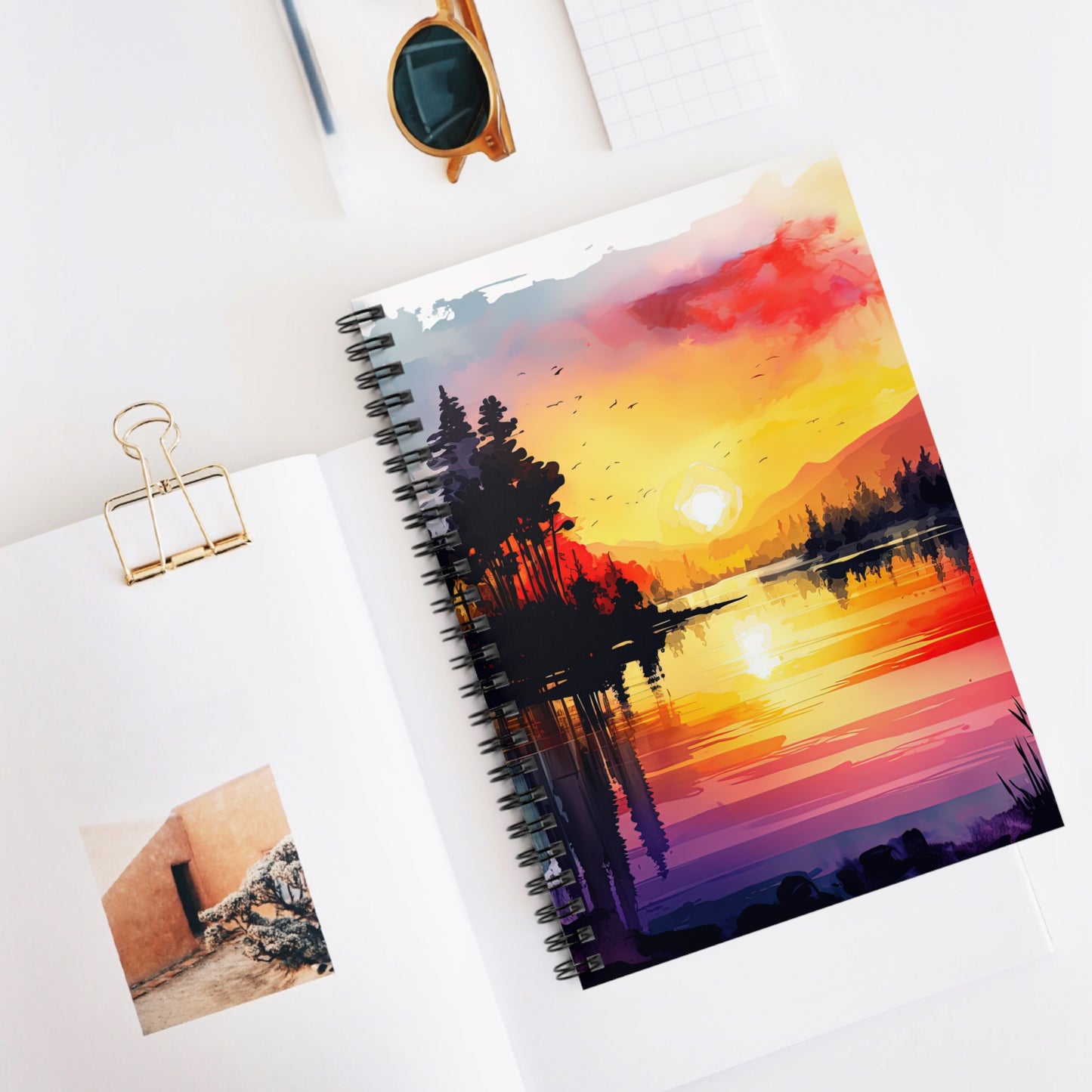 Lakeside Reflections at Sunset Spiral Notebook - Ruled Line