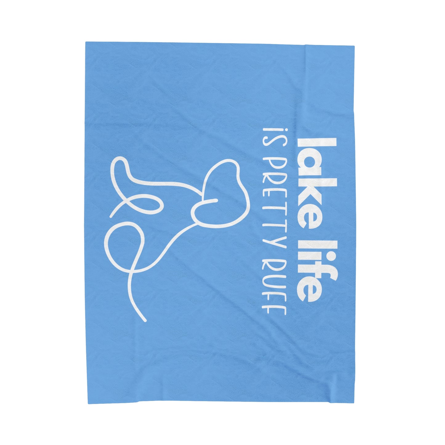 Lake life is Pretty Ruff Velveteen Plush Blanket featuring an adorable dog line drawing on a backdrop of blue