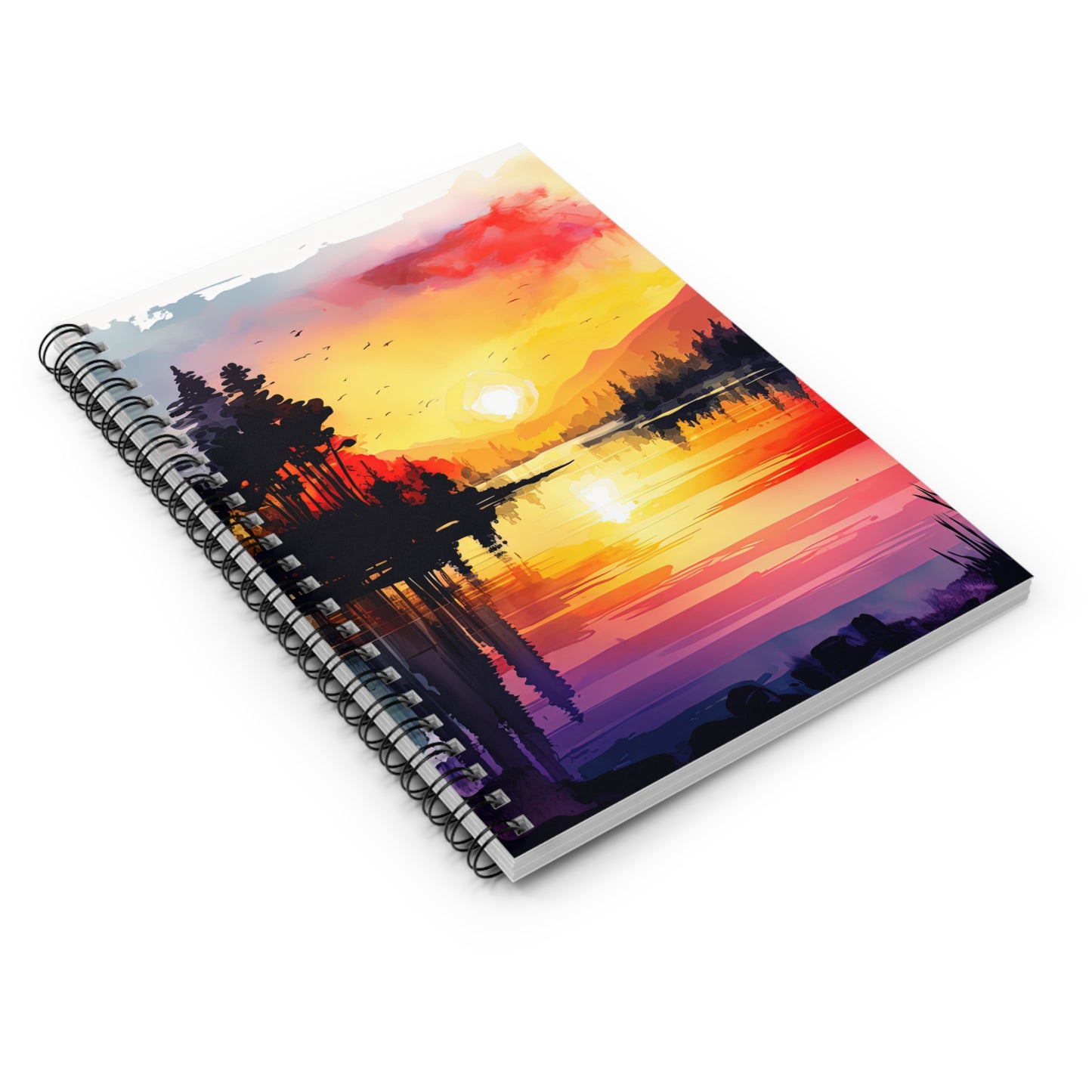 Lakeside Reflections at Sunset Spiral Notebook - Ruled Line