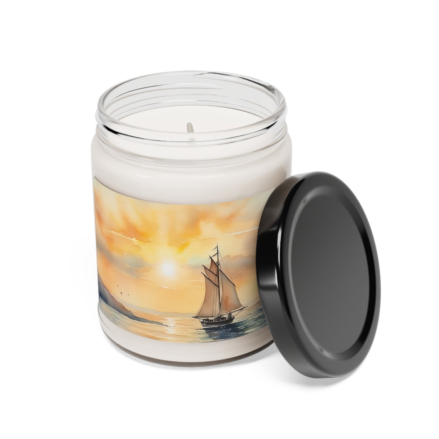 Mid-morning Sail on the Lake Scented Candle, 9oz, a sailboat scene set in gorgeous shades of yellow