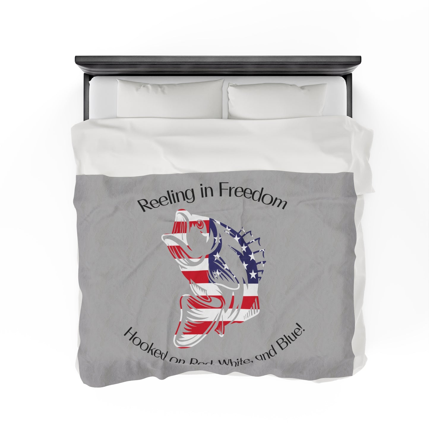 Reeling in Freedom: Hooked On Red, White and Blue Patriotic Fish Velveteen Plush Blanket