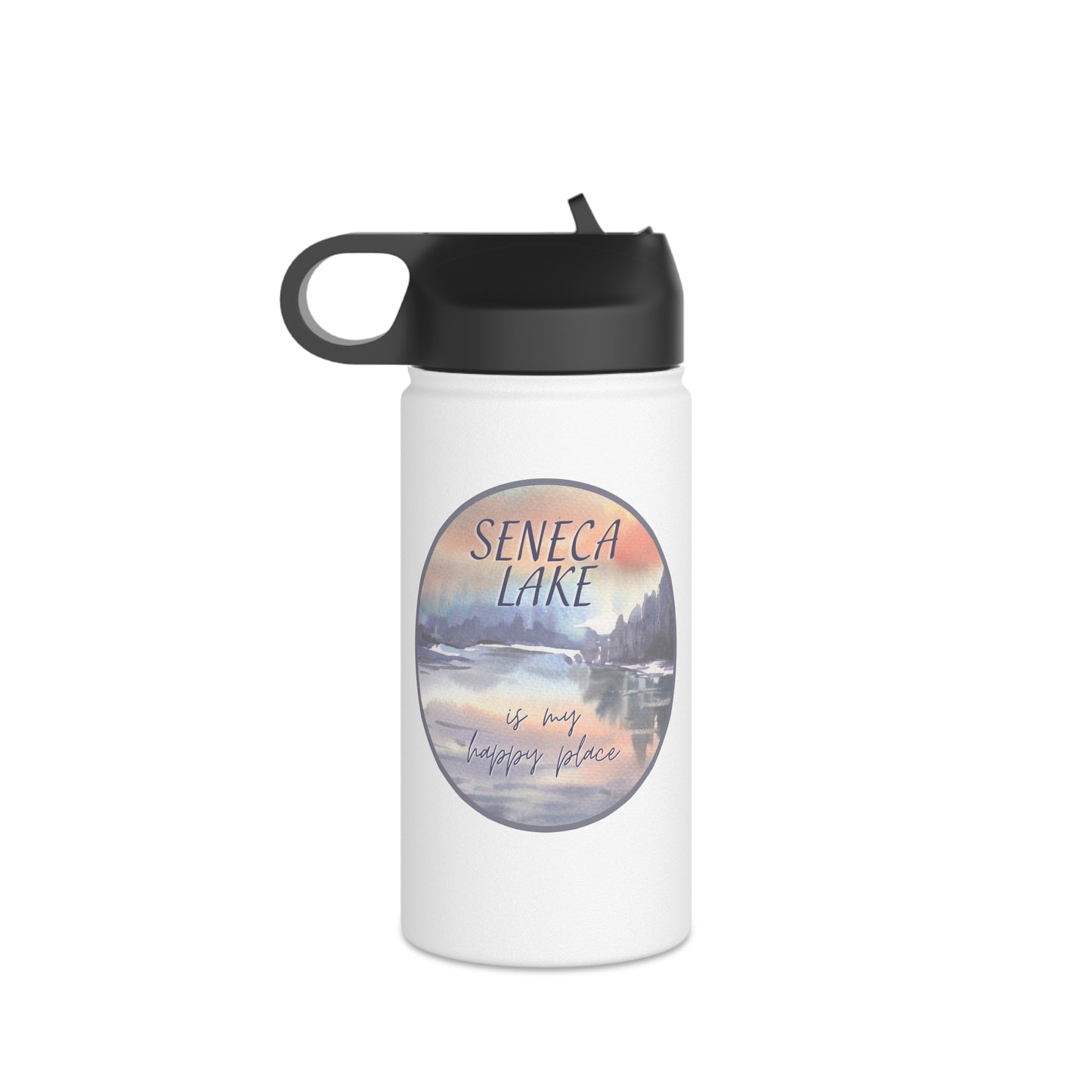 Seneca Lake is My Happy Place Stainless Steel Water Bottle in watercolors