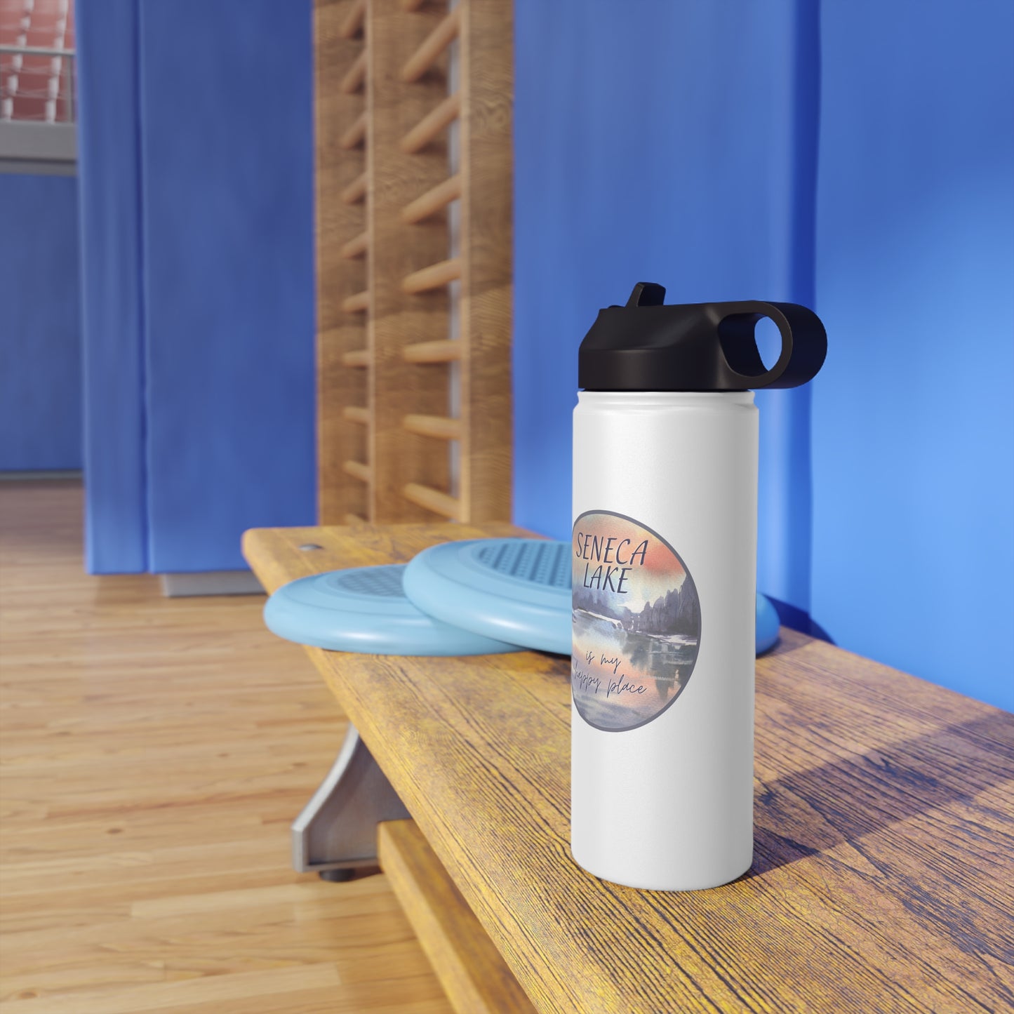 Seneca Lake is My Happy Place Stainless Steel Water Bottle in watercolors