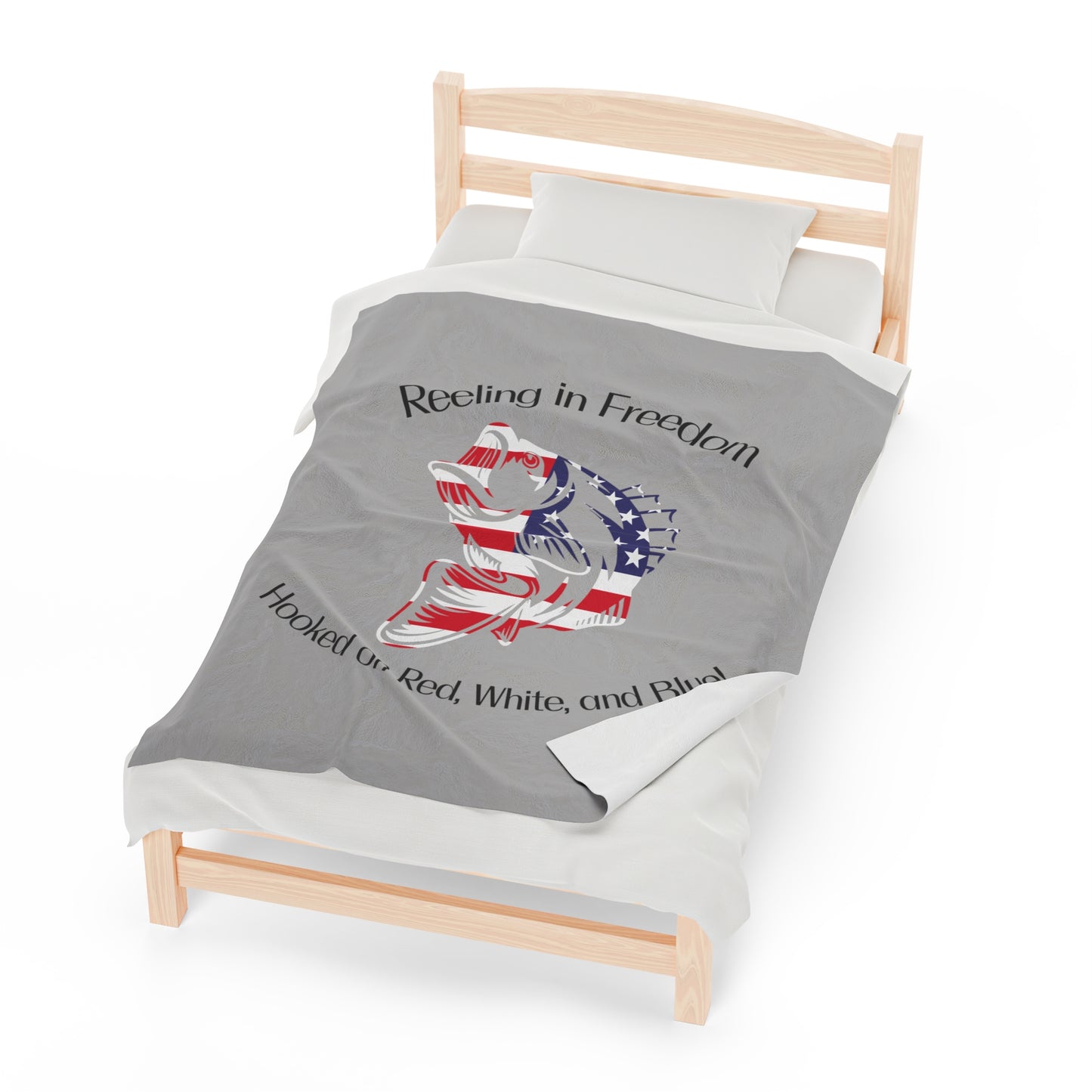 Reeling in Freedom: Hooked On Red, White and Blue Patriotic Fish Velveteen Plush Blanket