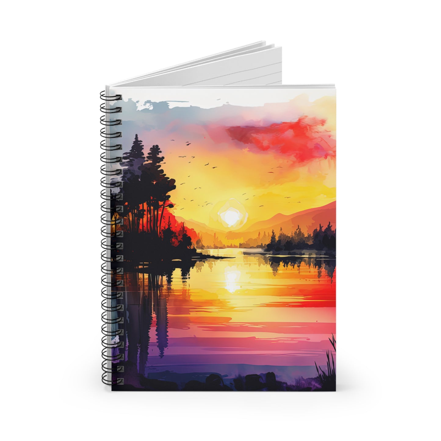 Lakeside Reflections at Sunset Spiral Notebook - Ruled Line