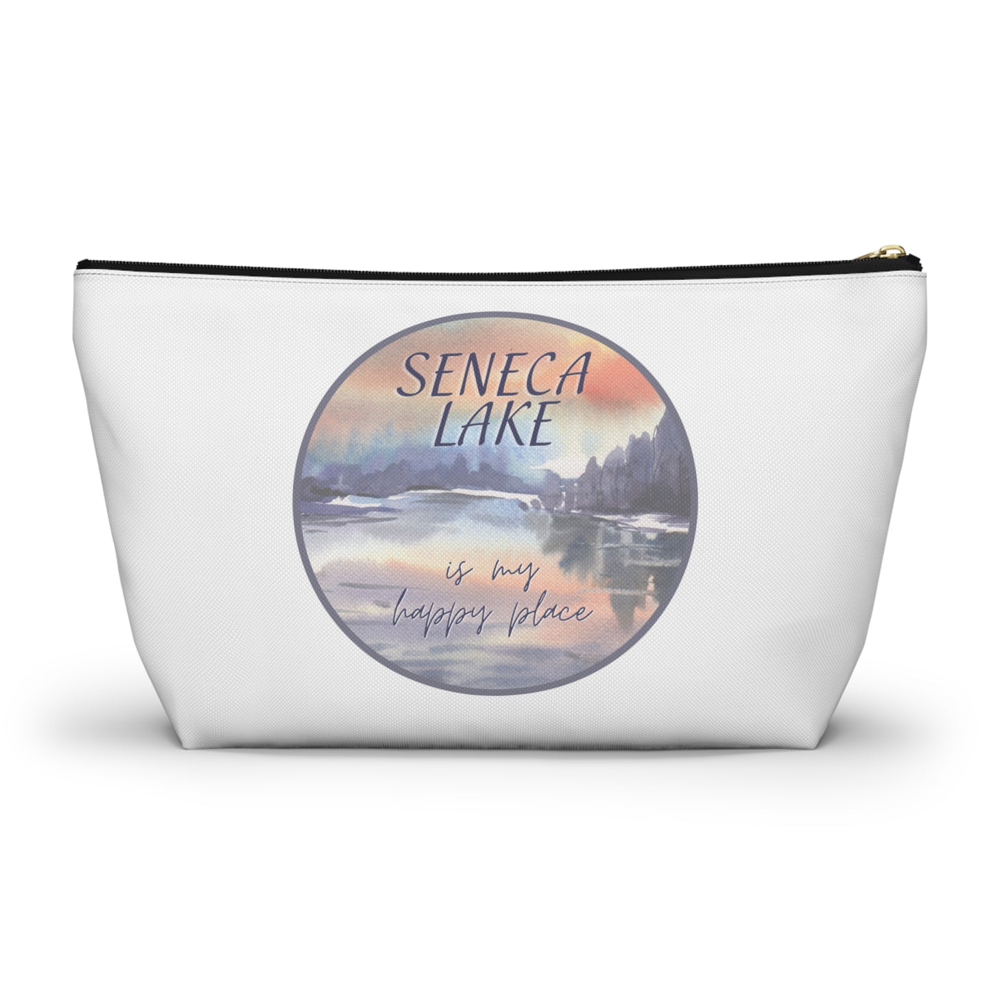 Seneca Lake is My Happy Place watercolor accessory bag