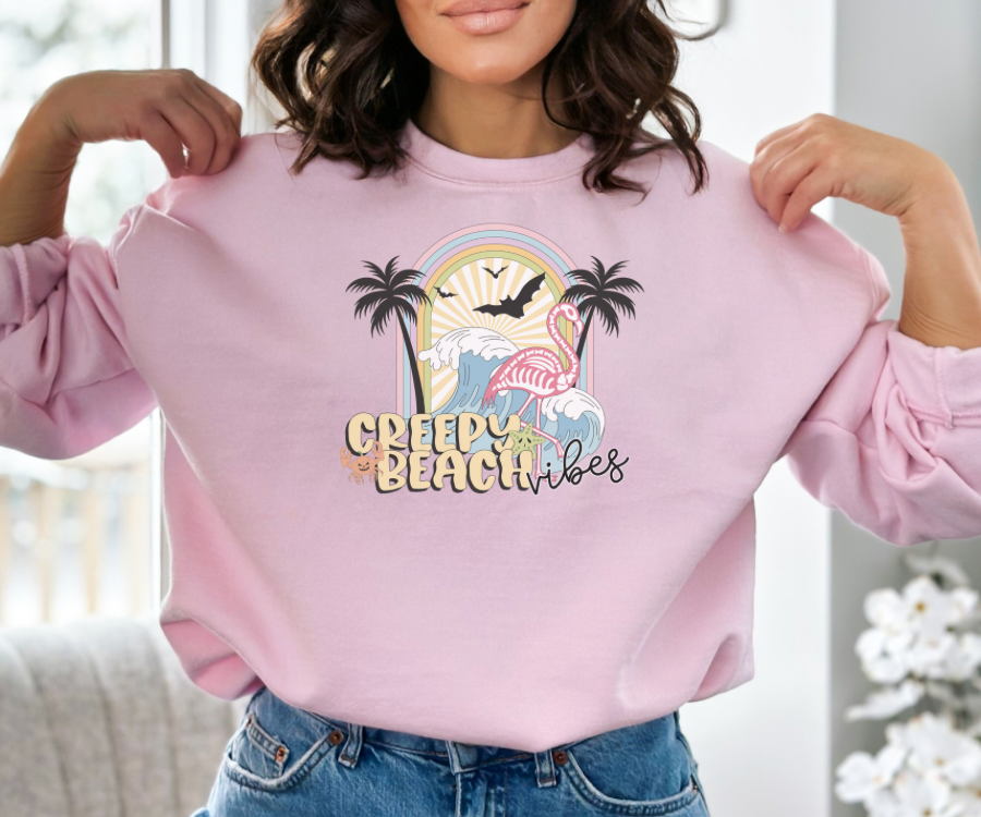 Halloween Crewneck Sweatshirt, Creepy Beach Vibes Sweatshirt