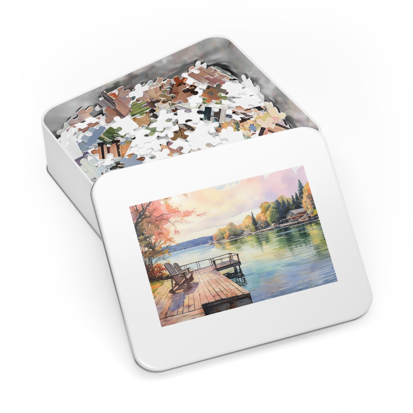 Lakeside Reflections Jigsaw Puzzle, beautiful watercolor scene, available in 500 or 1000 pieces