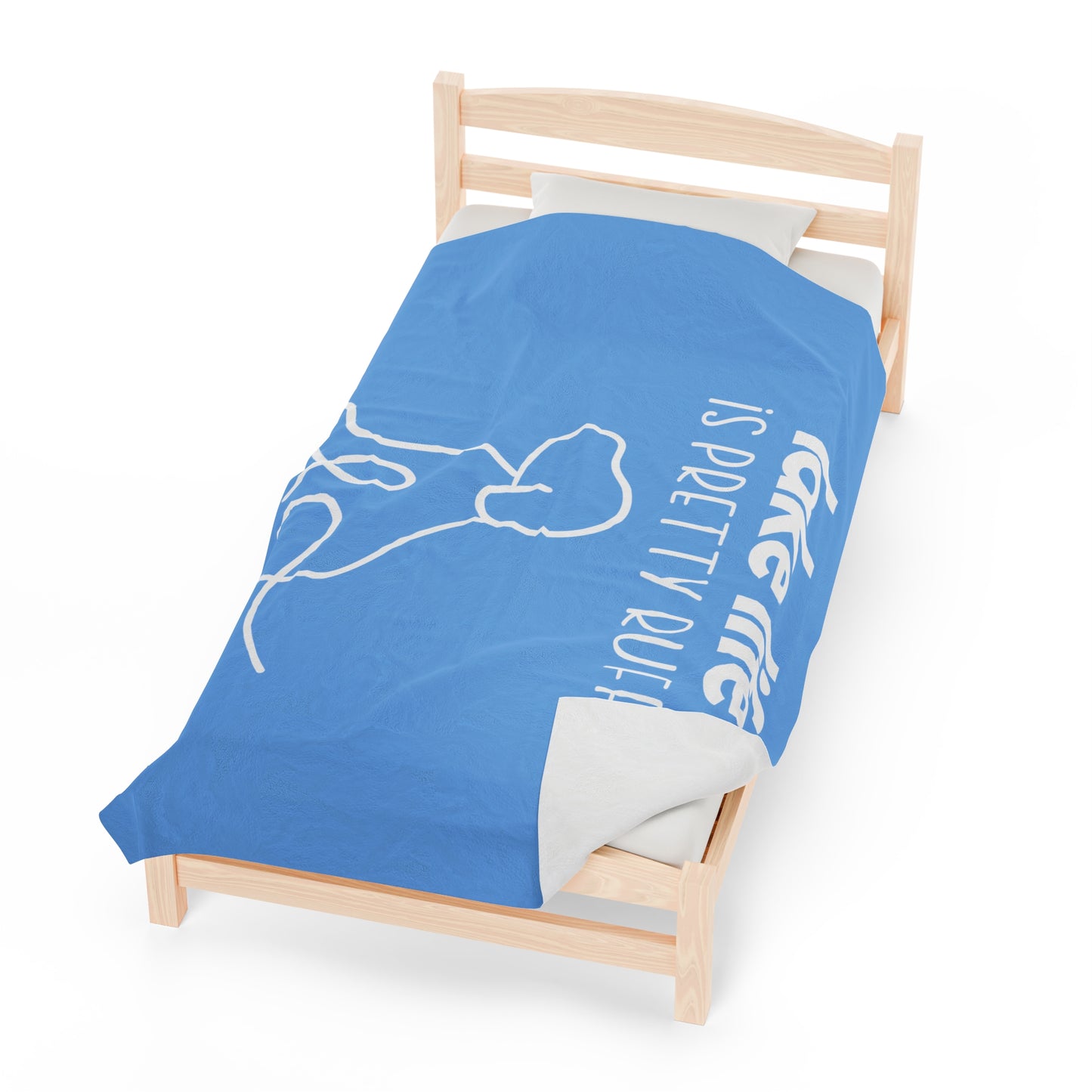 Lake life is Pretty Ruff Velveteen Plush Blanket featuring an adorable dog line drawing on a backdrop of blue