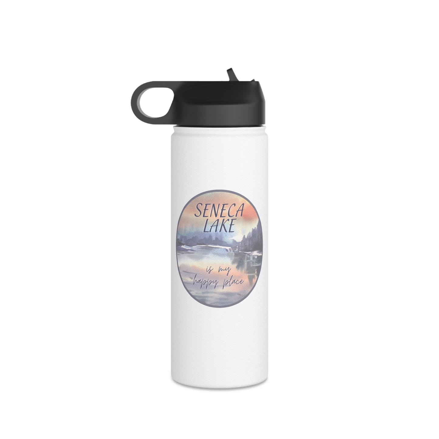 Seneca Lake is My Happy Place Stainless Steel Water Bottle in watercolors