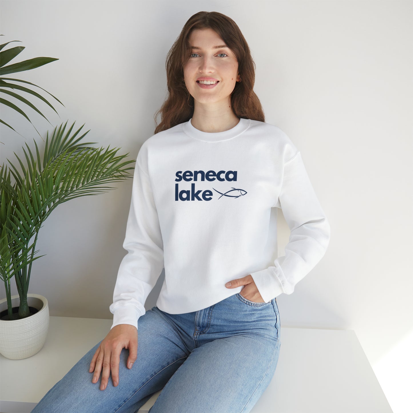 Seneca Lake Simple Fish Crewneck Sweatshirt