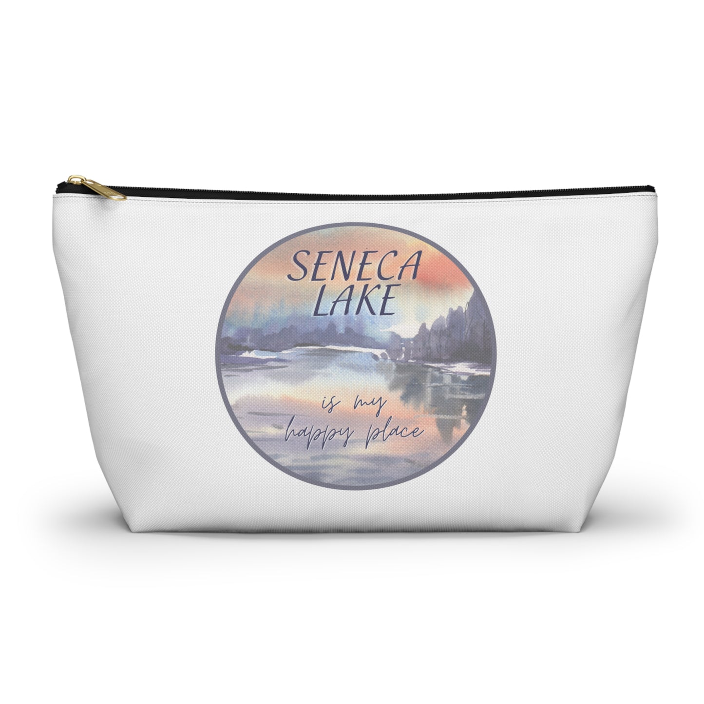 Seneca Lake is My Happy Place watercolor accessory bag