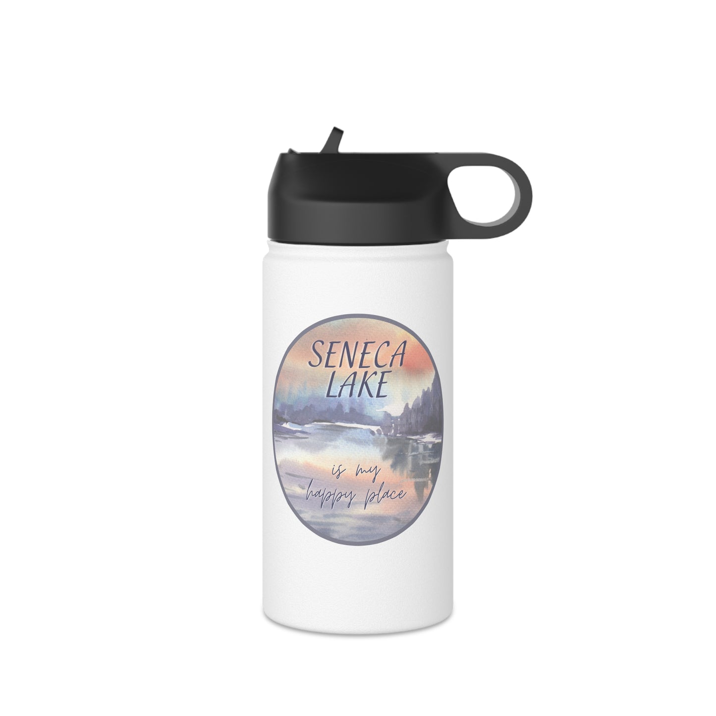 Seneca Lake is My Happy Place Stainless Steel Water Bottle in watercolors