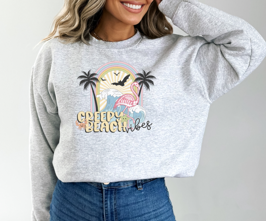 Halloween Crewneck Sweatshirt, Creepy Beach Vibes Sweatshirt