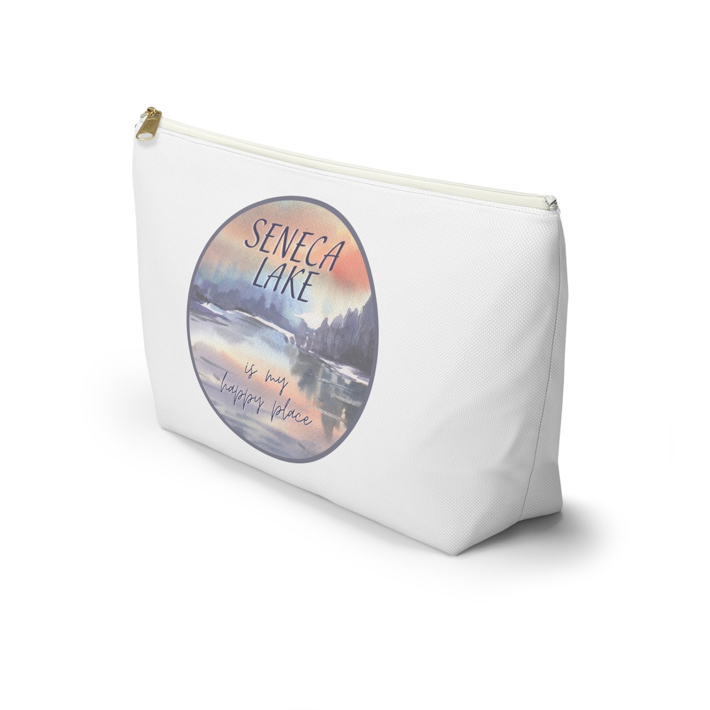 Seneca Lake is My Happy Place watercolor accessory bag