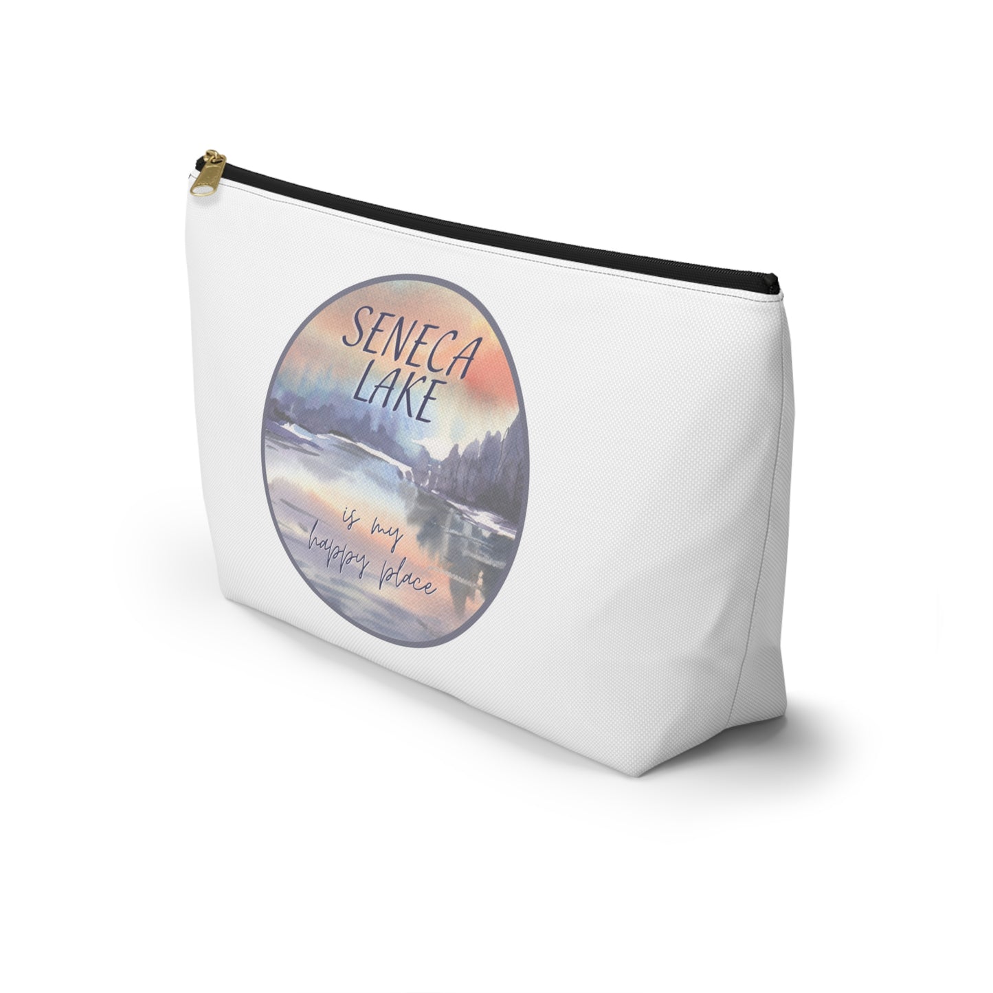 Seneca Lake is My Happy Place watercolor accessory bag