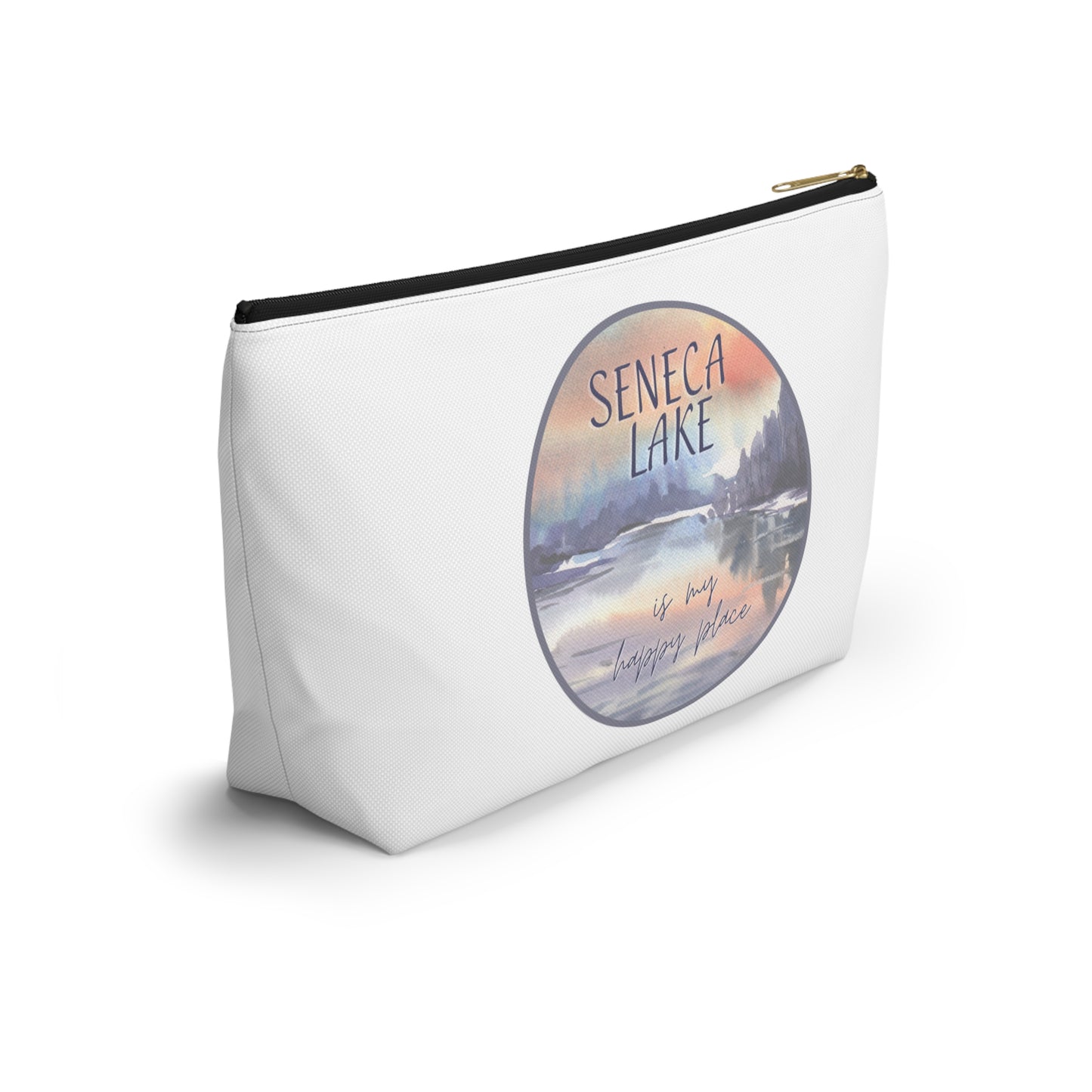 Seneca Lake is My Happy Place watercolor accessory bag