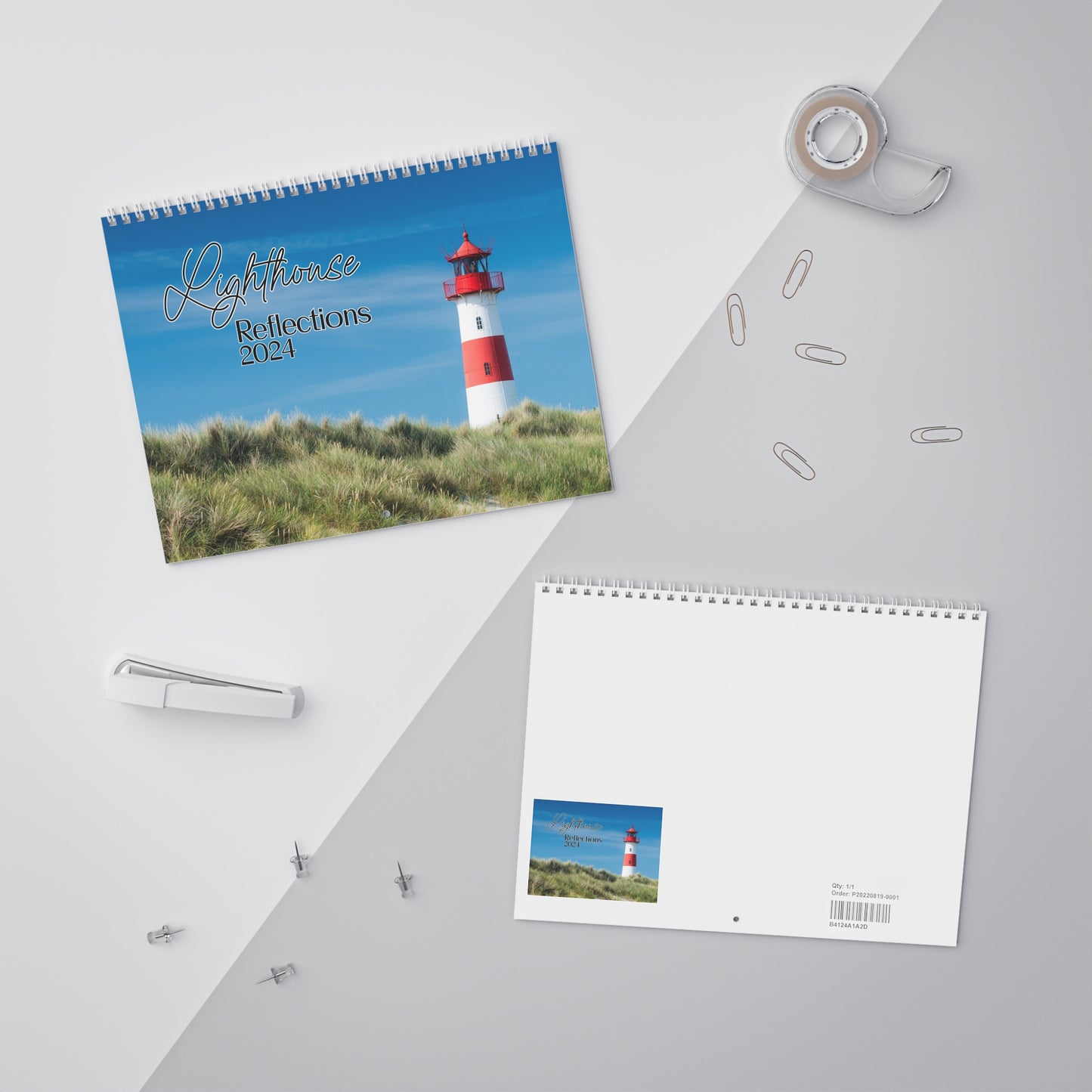 Coastal themed wall calendar (2024) featuring 12 months of beautiful lighthouses