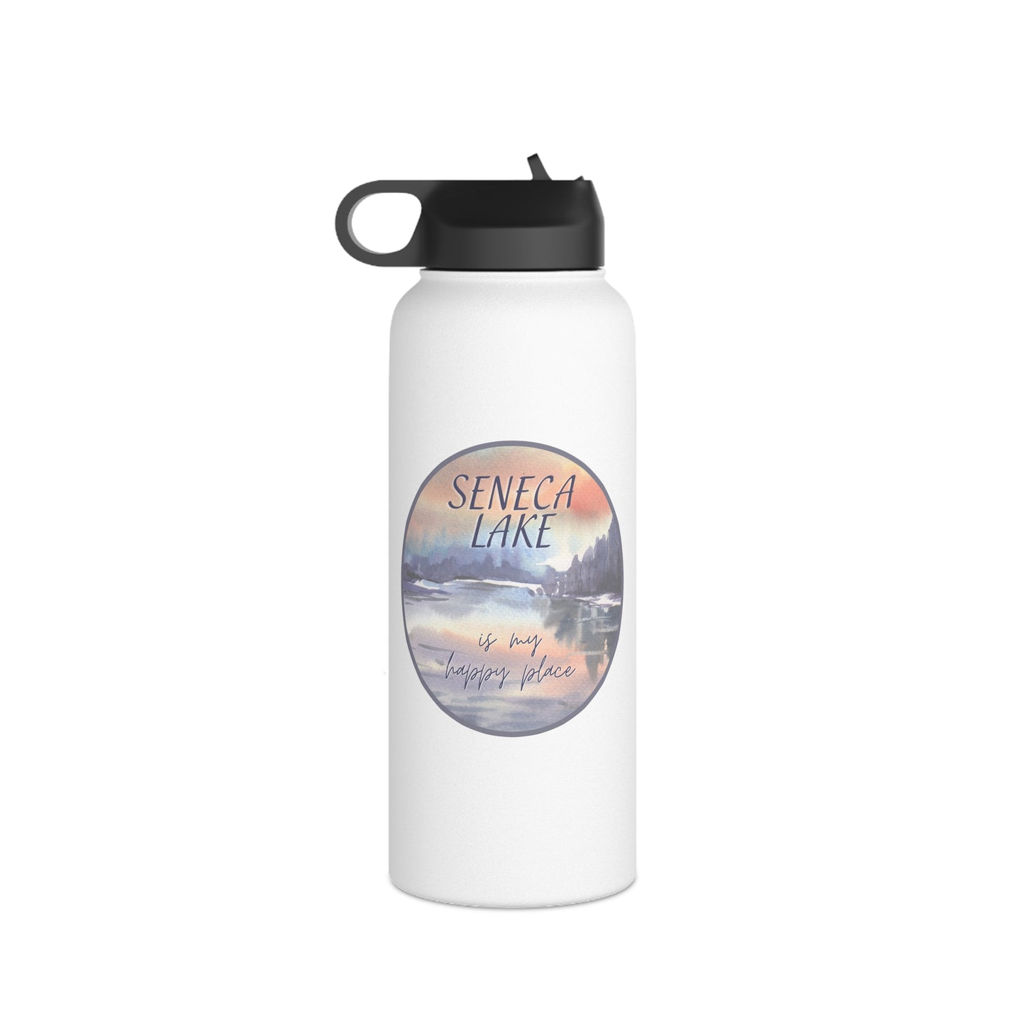 Seneca Lake is My Happy Place Stainless Steel Water Bottle in watercolors