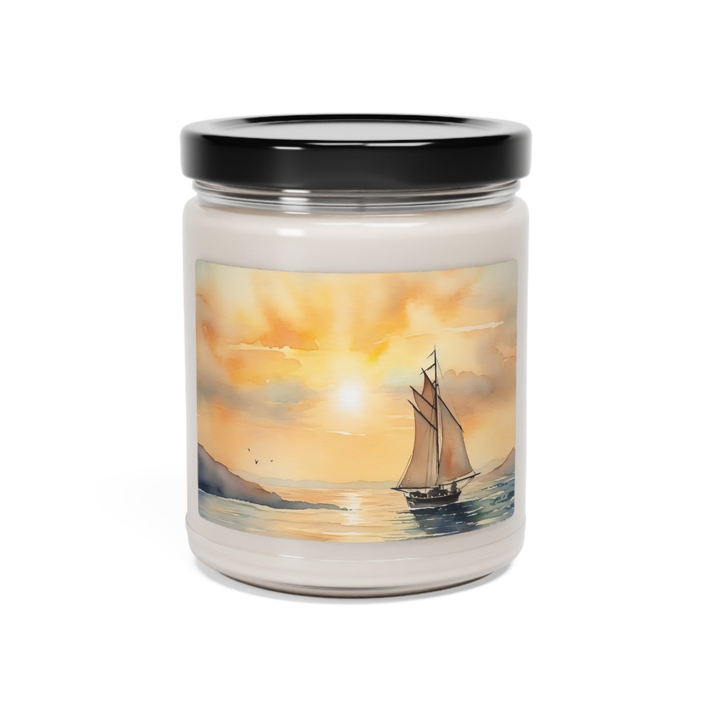 Mid-morning Sail on the Lake Scented Candle, 9oz, a sailboat scene set in gorgeous shades of yellow