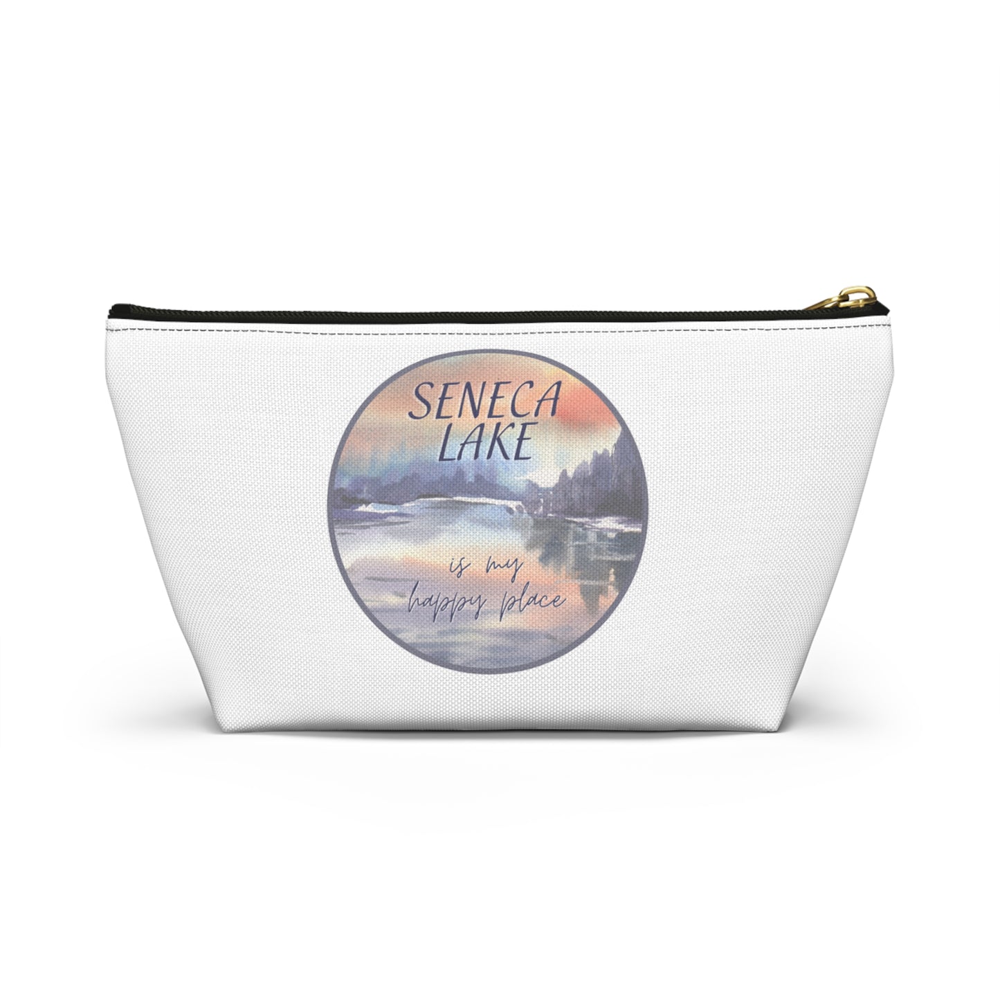 Seneca Lake is My Happy Place watercolor accessory bag